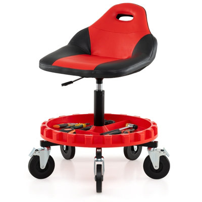 COSTWAY Rolling Garage Stool 5-Wheel Pneumatic Creeper Seat w/ 71-83 cm ...