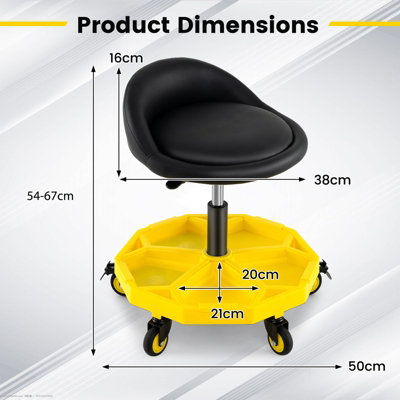 COSTWAY Rolling Garage Stool 54-67 CM Height Mechanic Stool 5-Wheel ...