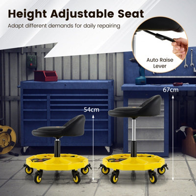 COSTWAY Rolling Garage Stool 54-67 CM Height Mechanic Stool 5-Wheel ...