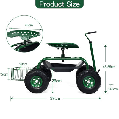 Costway Rolling Garden Cart Outdoor Swivel Gardener Work Seat with Tool Tray