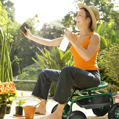 Costway Rolling Garden Cart Outdoor Swivel Gardener Work Seat with Tool Tray - 3