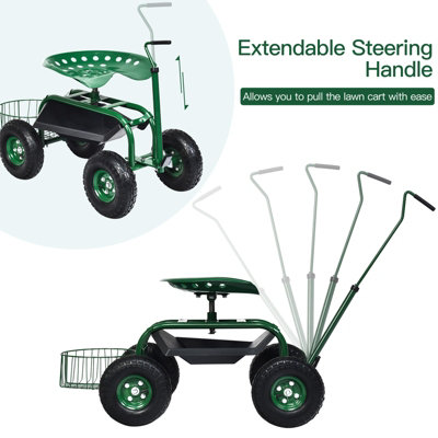 Costway Rolling Garden Cart Outdoor Swivel Gardener Work Seat with Tool Tray - 5