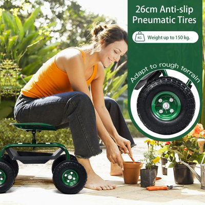 Costway Rolling Garden Cart Outdoor Swivel Gardener Work Seat with Tool Tray - 7