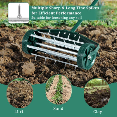 Costway Rolling Garden Lawn Aerator Roller Rotary Push Tine Spike Soil ...