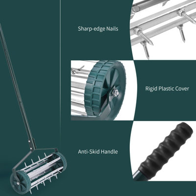 Costway Rolling Garden Lawn Aerator Roller Rotary Push Tine Spike Soil Lawn Aerator Tool - 6