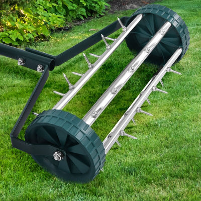 Costway Rolling Garden Lawn Aerator Roller Rotary Push Tine Spike Soil Lawn Aerator Tool - 8