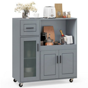 Costway Rolling Kitchen Island Cart Microwave Stand with Storage Cabinet