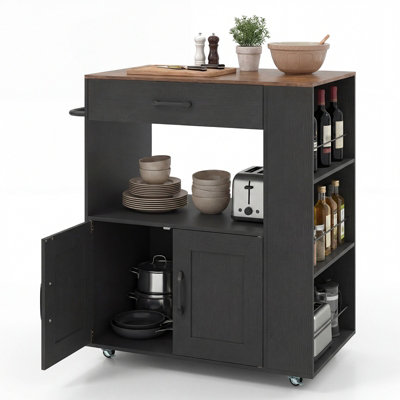 COSTWAY Rolling Kitchen Island Mobile Kitchen Cart with Cabinet & Spice ...