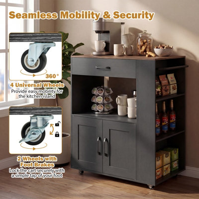 COSTWAY Rolling Kitchen Island Mobile Kitchen Cart with Cabinet & Spice ...