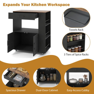 COSTWAY Rolling Kitchen Island Mobile Kitchen Cart with Cabinet & Spice ...