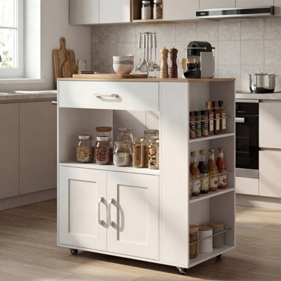 COSTWAY Rolling Kitchen Island Mobile Kitchen Cart with Cabinet & Spice ...