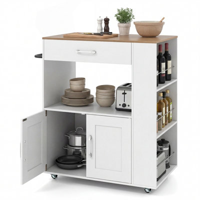COSTWAY Rolling Kitchen Island Mobile Kitchen Cart with Cabinet & Spice ...