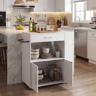 COSTWAY Rolling Kitchen Island Mobile Kitchen Cart with Cabinet & Spice ...
