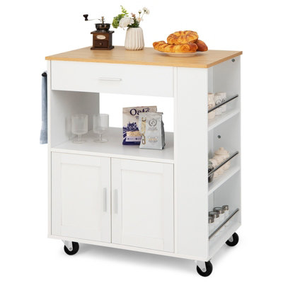 Costway Rolling Kitchen Island Mobile Serving Trolley Utility Storage Cart Cupboard W/ Drawer & Cabinet