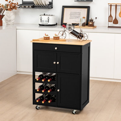 Costway Rolling Kitchen Storage Trolley Cart Cupboard Island Cabinet 3 Tier Wine Rack