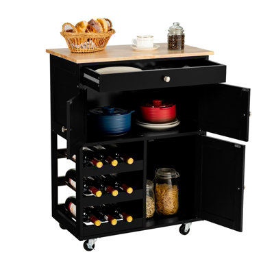Costway Rolling Kitchen Storage Trolley Cart Cupboard Island Cabinet 3 Tier Wine Rack