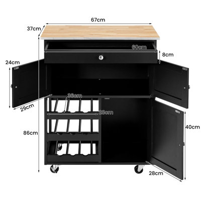 Costway Rolling Kitchen Storage Trolley Cart Cupboard Island Cabinet 3 Tier Wine Rack - 3
