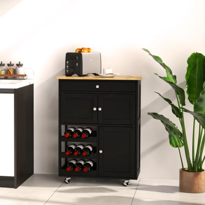 Costway Rolling Kitchen Storage Trolley Cart Cupboard Island Cabinet 3 Tier Wine Rack - 4