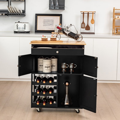 Costway Rolling Kitchen Storage Trolley Cart Cupboard Island Cabinet 3 Tier Wine Rack - 5