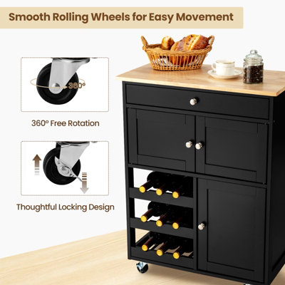 Costway Rolling Kitchen Storage Trolley Cart Cupboard Island Cabinet 3 Tier Wine Rack - 7