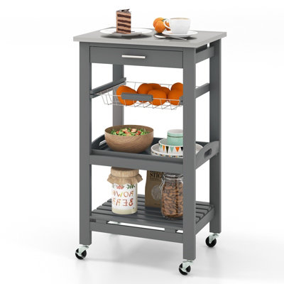 Costway Rolling Kitchen Storage Trolley Cart Cupboard Island Stainless Steel Counter Top