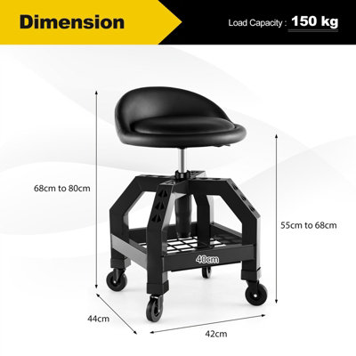 Costway Rolling Mechanic Stool Height Adjustable Workshop Creeper Seat 150 KG Capacity