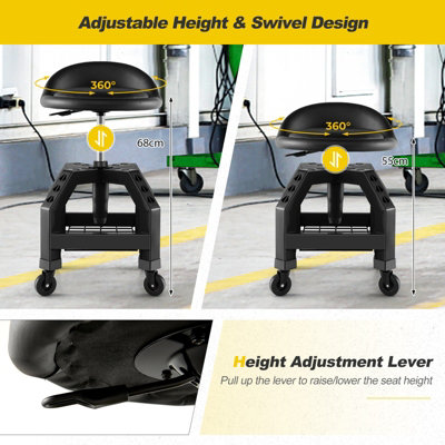 Costway Rolling Mechanic Stool Height Adjustable Workshop Creeper Seat 150 KG Capacity - 6