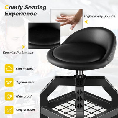 Costway Rolling Mechanic Stool Height Adjustable Workshop Creeper Seat 150 KG Capacity - 7
