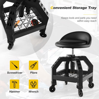 Costway Rolling Mechanic Stool Height Adjustable Workshop Creeper Seat 150 KG Capacity - 8