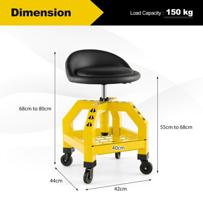 Costway Rolling Mechanic Stool Height Adjustable Workshop Creeper Seat 150 KG Capacity