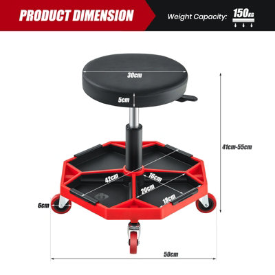Costway Rolling Mechanic Stool Height Adjustable Workshop Creeper Seat 360 Swivel