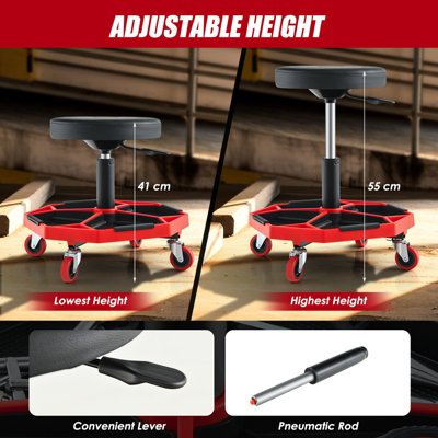 Costway Rolling Mechanic Stool Height Adjustable Workshop Creeper Seat 360 Swivel