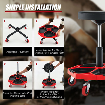 Costway Rolling Mechanic Stool Height Adjustable Workshop Creeper Seat 360 Swivel