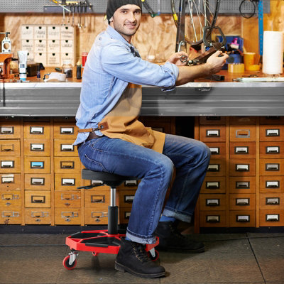 Costway Rolling Mechanic Stool Height Adjustable Workshop Creeper Seat 360 Swivel