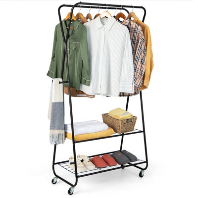Costway Rolling Metal Garment Rack Closet Storage Organizer Open Wardrobe Clothes Rail