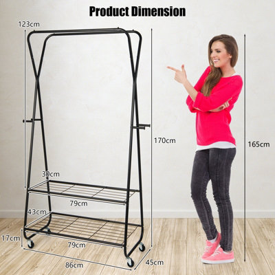 Costway Rolling Metal Garment Rack Closet Storage Organizer Open Wardrobe Clothes Rail