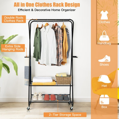 Costway Rolling Metal Garment Rack Closet Storage Organizer Open Wardrobe Clothes Rail - 5