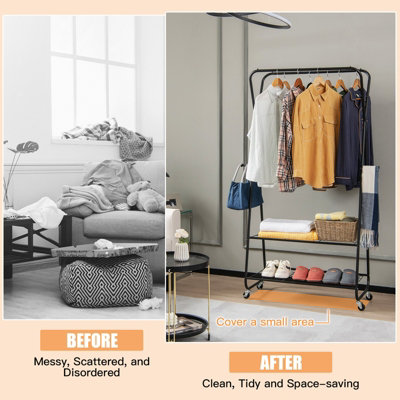 Costway Rolling Metal Garment Rack Closet Storage Organizer Open Wardrobe Clothes Rail - 6