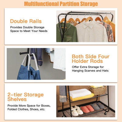 Costway Rolling Metal Garment Rack Closet Storage Organizer Open Wardrobe Clothes Rail - 8