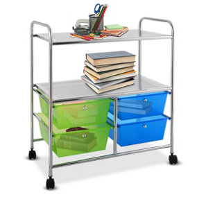 Costway Rolling Metal Storage Cart with 4 Drawers and 2 Shelves