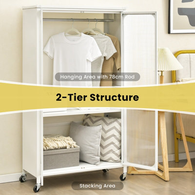 Costway Storage Wardrobe Cabinet Mobile Armoire Closet with Hanging Rod &  Adjustable Shelf