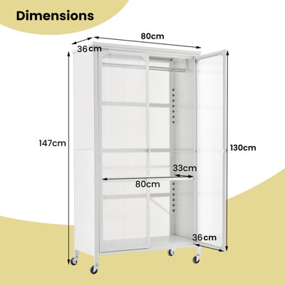 Costway Rolling Storage Wardrobe Cabinet Mobile Wardrobe Armoire Closet ...