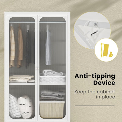 Costway Rolling Storage Wardrobe Cabinet Mobile Wardrobe Armoire Closet w Hanging Rod
