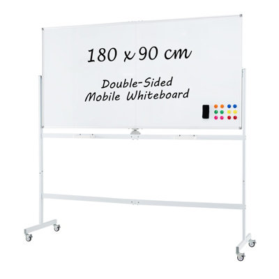 COSTWAY Rolling Whiteboard on Wheels Double-Sided Magnetic Whiteboard 180x90CM