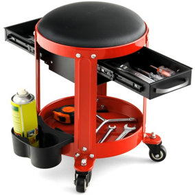 Costway Rolling Workshop Creeper Seat Mechanic Stool W/ Removable Padded Seat 2 Drawers