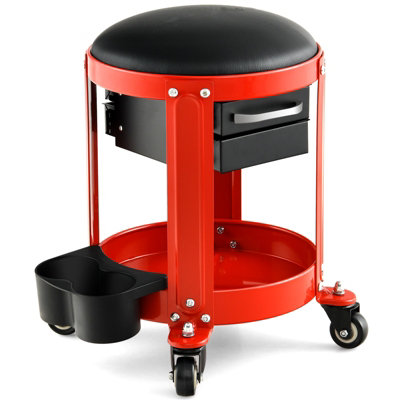 Costway Rolling Workshop Creeper Seat Mechanic Stool W/ Removable Padded Seat 2 Drawers