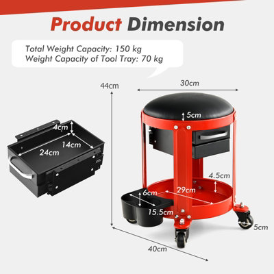 Costway Rolling Workshop Creeper Seat Mechanic Stool W/ Removable Padded Seat 2 Drawers - 3