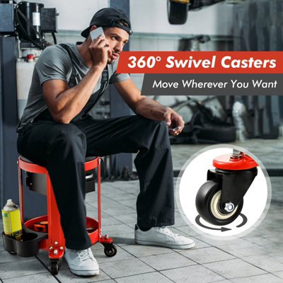 Costway Rolling Workshop Creeper Seat Mechanic Stool W/ Removable Padded Seat 2 Drawers - 5