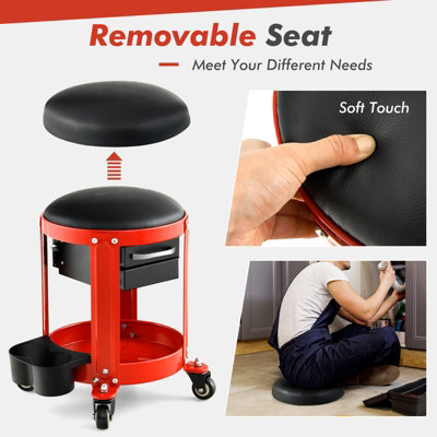 Costway Rolling Workshop Creeper Seat Mechanic Stool W/ Removable Padded Seat 2 Drawers - 6