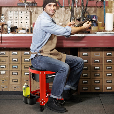 Costway Rolling Workshop Creeper Seat Mechanic Stool W/ Removable Padded Seat 2 Drawers - 8